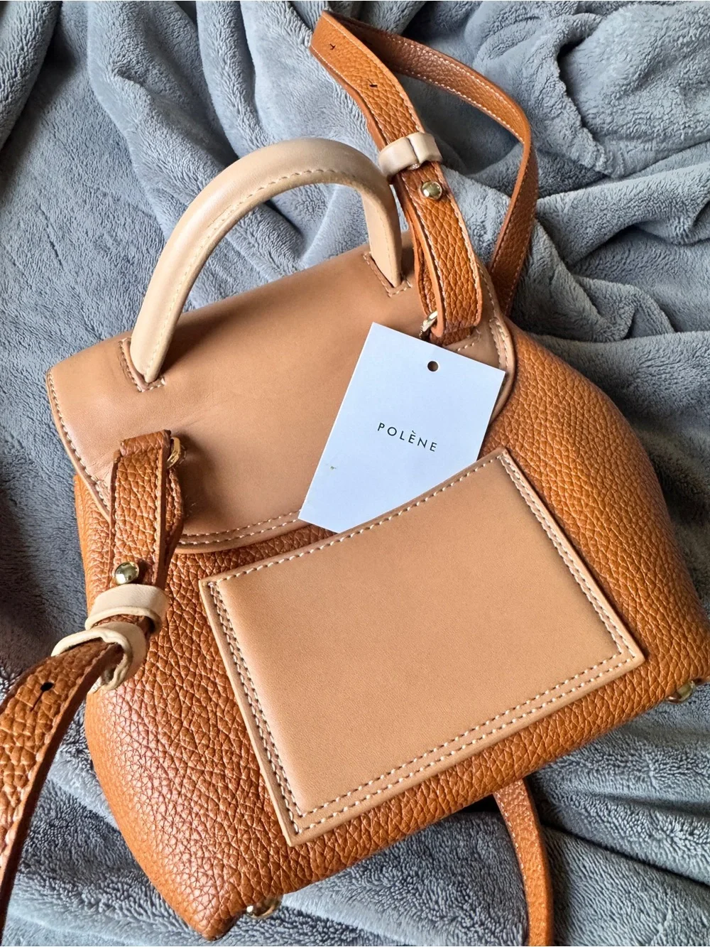 Two-Tone Tan  Leather Crossbody Bag